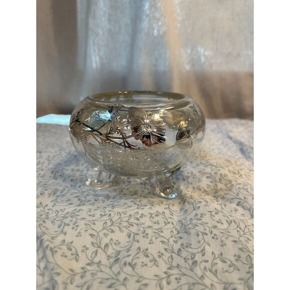 Viking Glass 3 Footed Flowerlite Silver City Poppy Overlay MCM Glass Frog - Picture 3 of 16